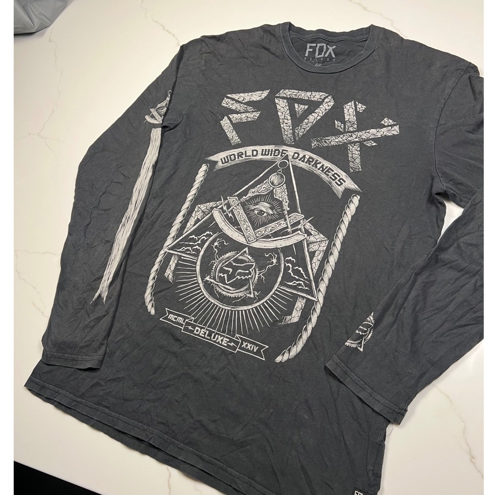 Fox Deluxe Long Sleeve T-Shirt Mens Black World Wide Darkness Graphic L